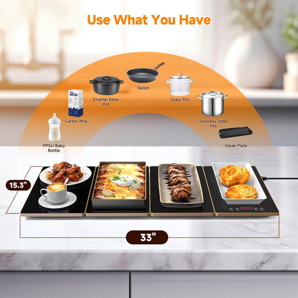 Electric Food Warming Tray with Timer & 10 Temperature Settings