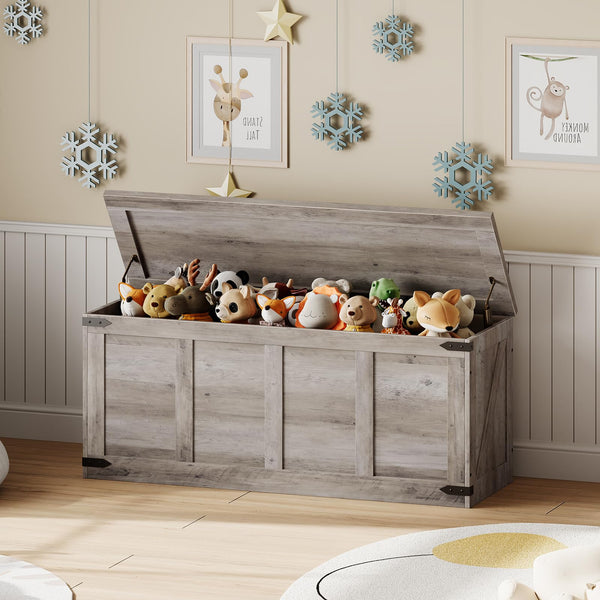 Storage Bench with Toy Box & Safety Hinges – Farmhouse Wood Chest