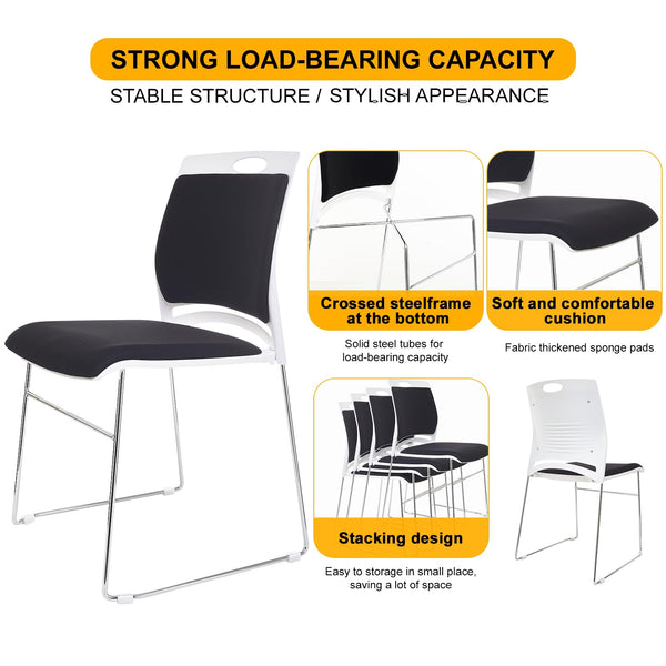 8-Pack Stackable Guest Chairs with Padded Seat & Back – Black