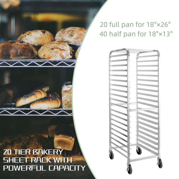 20-Tier Aluminum Bun Pan Rack with Wheels