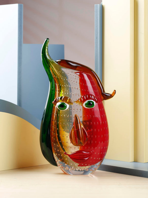 Murano-Style Art Glass Face Sculpture — Hand Blown Decorative Figurine
