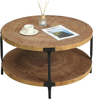 Round 2-Tier Wood Coffee Table | 29.1" Boho Farmhouse