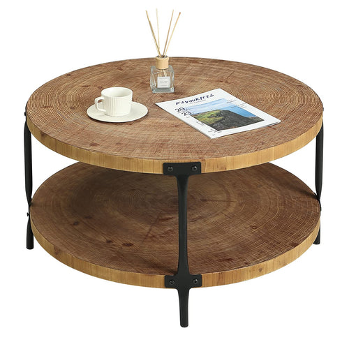 Round 2-Tier Wood Coffee Table | 29.1" Boho Farmhouse