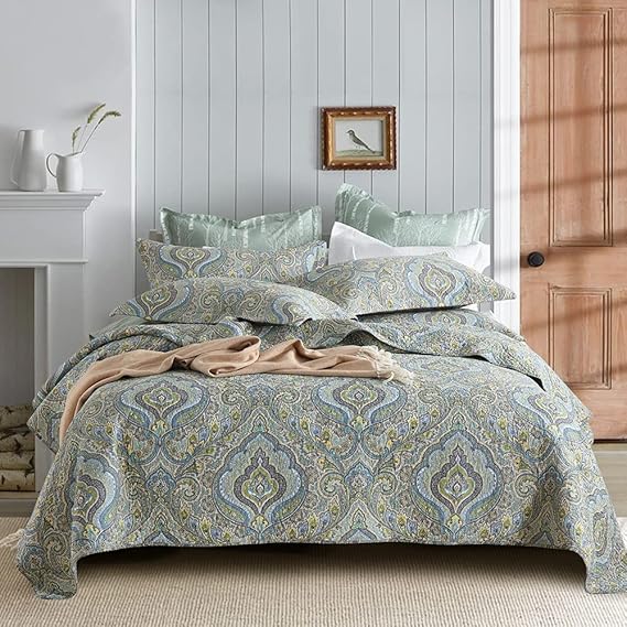 Paisley Cotton Quilt Set – 3-Piece Reversible Bedspread