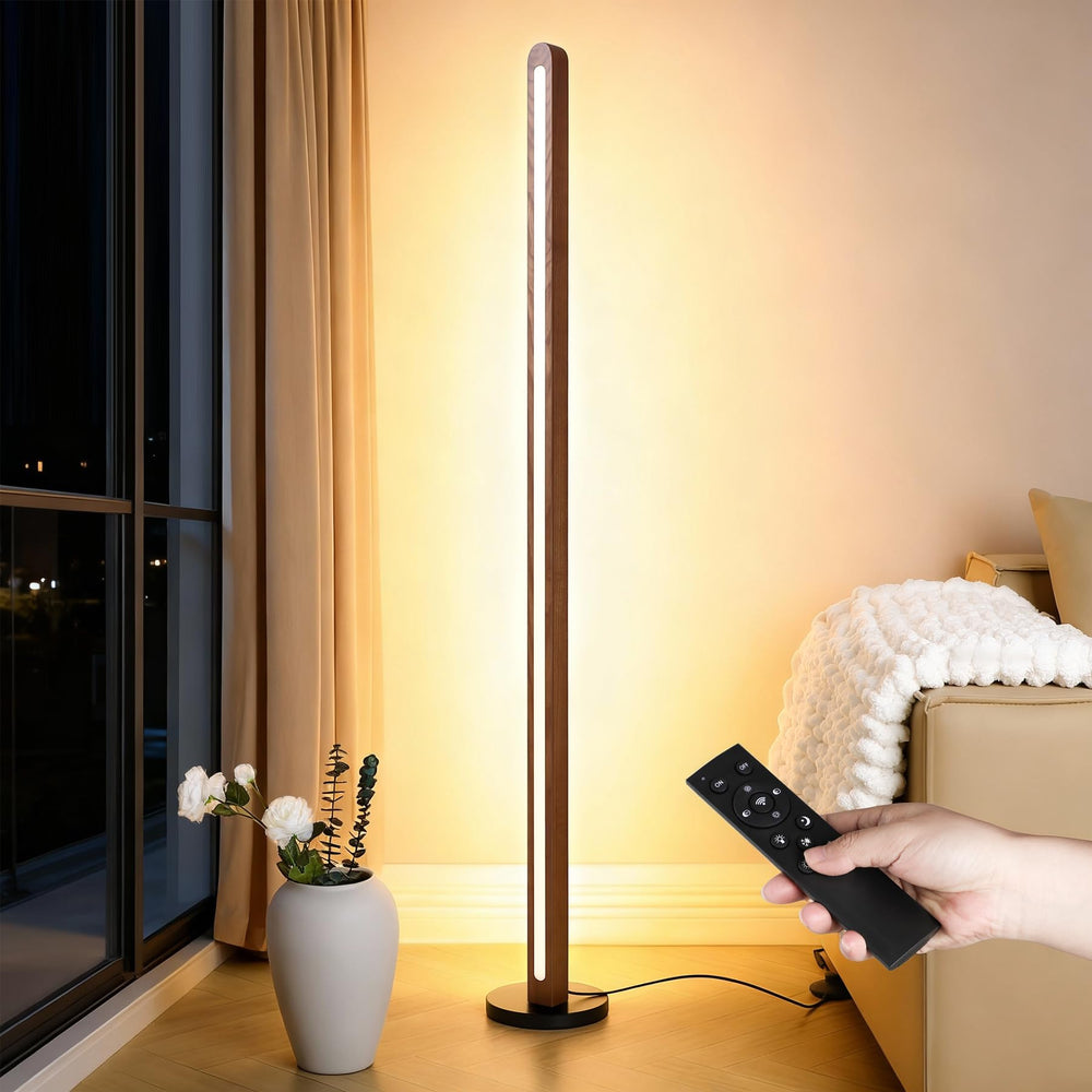 Vliigts Handcrafted Solid Wood Floor Lamp, Modern Dimmable Corner LED Standing Light with Remote & Foot Switch, Adjustable Warm & Cool Light, 55.12" Tall, Minimalist for Living Room, Bedroom, Office