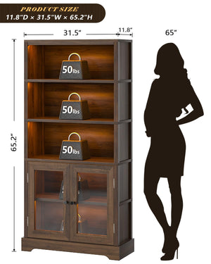 5-Tier Bookshelf with Ambient Lighting and Cabinet Doors
