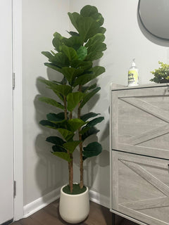Faux Fiddle Leaf Fig Tree with White Pot