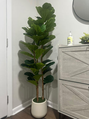Faux Fiddle Leaf Fig Tree with White Pot