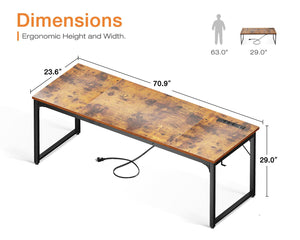 71 Inch Computer Desk with USB Ports & Power Outlets