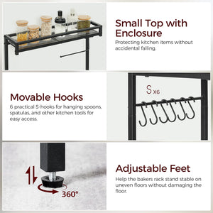 Baker's Rack with Power Outlet, Paper Holder & 6 Hooks