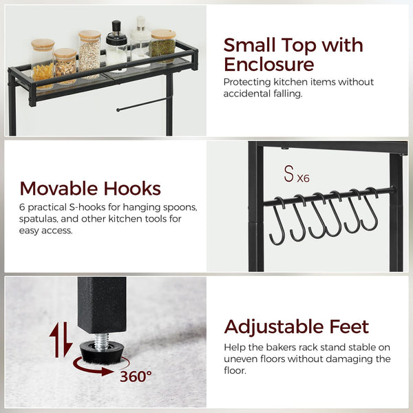 Baker's Rack with Power Outlet, Paper Holder & 6 Hooks