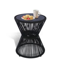 Woven Rope Outdoor Side Table with Tempered Glass Top