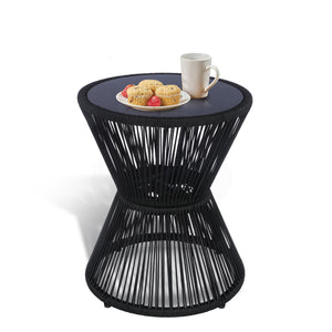 Woven Rope Outdoor Side Table with Tempered Glass Top