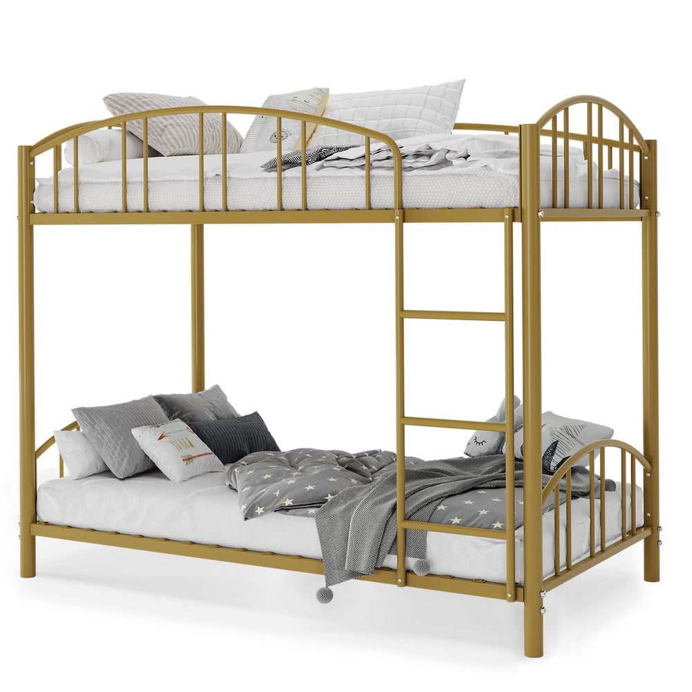 Twin Over Twin Bunk Bed Frame with Guardrail & Safety Ladder