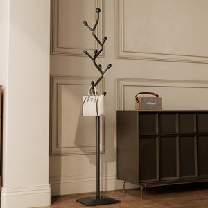 Tree-Shaped Metal Coat Rack Stand with 8 Hooks & Cast Iron Base