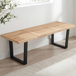 Modern Wood Entryway & Dining Bench with Metal Legs