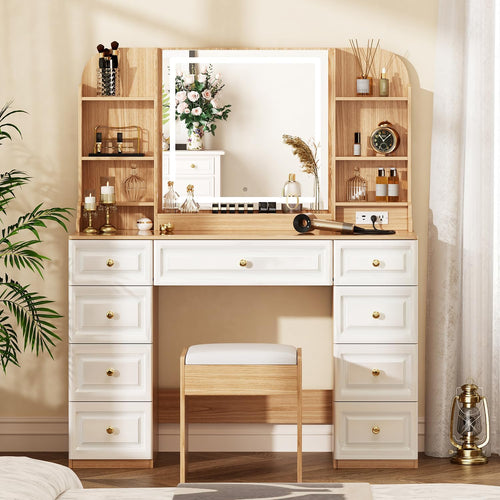 43" Makeup Vanity Desk with Mirror, Lights & Chair