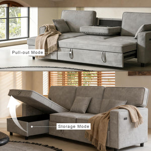 L-Shaped Sectional Sleeper Sofa with Storage & Cup Holders