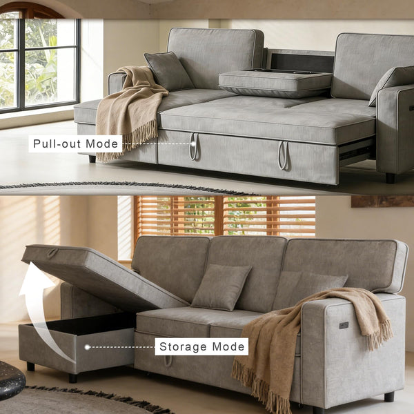 L-Shaped Sectional Sleeper Sofa with Storage & Cup Holders