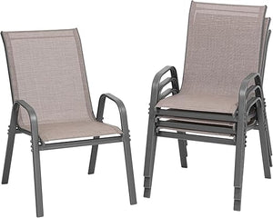Stackable Patio Dining Chairs Set with Wide Seat & Metal Frame