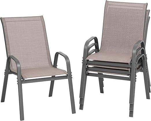 Stackable Patio Dining Chairs Set with Wide Seat & Metal Frame