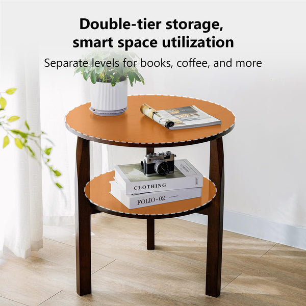 Round Side Table with 2-Tier Shelf