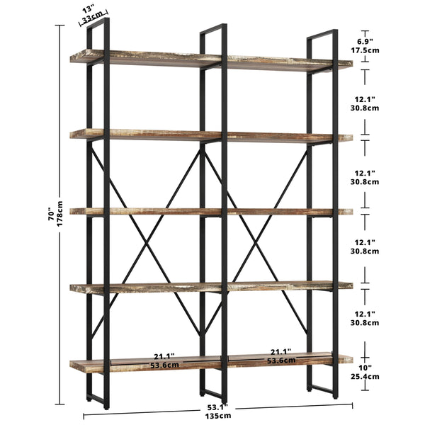 Double Wide 5-Tier Industrial Bookshelf
