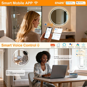 Round Smart LED Bathroom Mirror with WiFi, Anti-Fog & Dimming