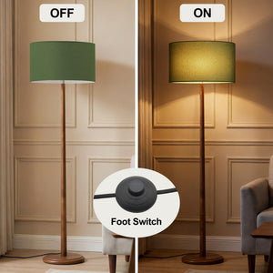 61" Rustic Walnut Wood Floor Lamp with Linen Shade