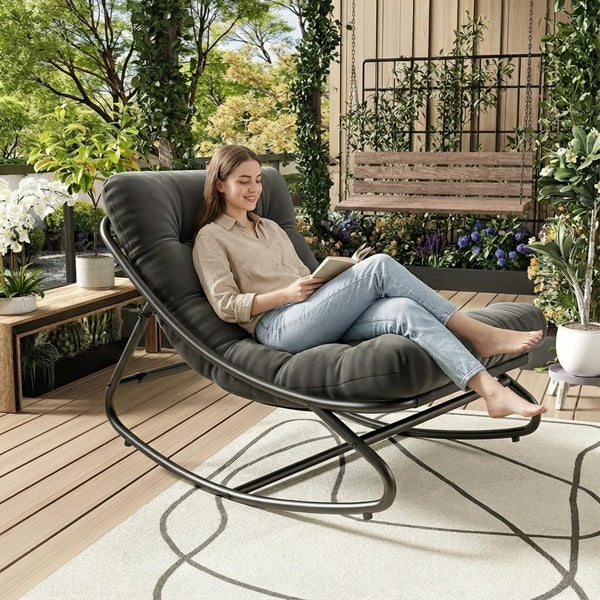 Outdoor Metal Rocking Chair with Thick Cushion – 450 lbs Capacity