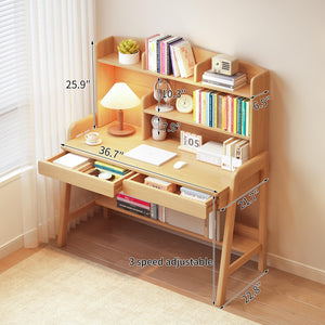 Kids Adjustable Study Desk with Bookshelf and Drawers