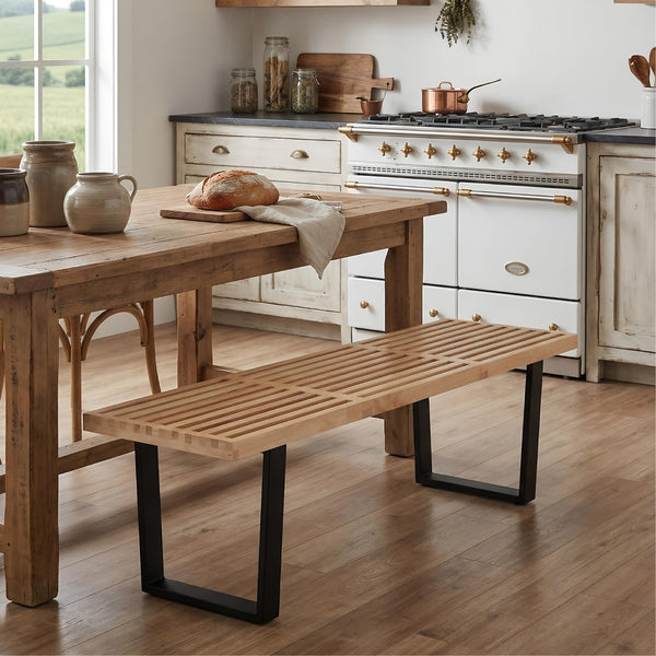 Modern Wood Entryway & Dining Bench with Metal Legs
