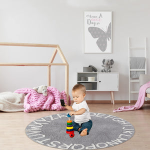 Round Cotton Alphabet Play Rug – 59 Inch, Grey