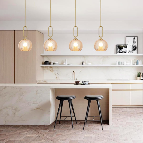 Amber Globe Pendant Light with Brushed Brass Rods