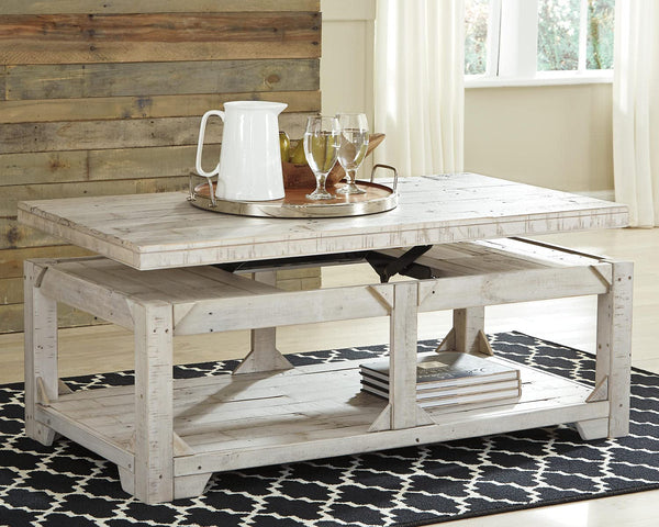Farmhouse Lift Top Coffee Table with Floor Shelf – Whitewash