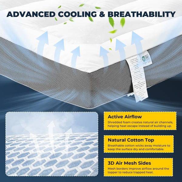 4 Inch Cooling Cotton Mattress Topper with Memory Foam