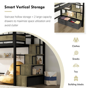 Twin Loft Bed with Storage Stairs & Drawers – Heavy Duty Metal