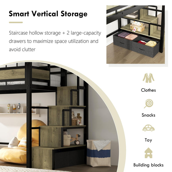 Twin Loft Bed with Storage Stairs & Drawers – Heavy Duty Metal