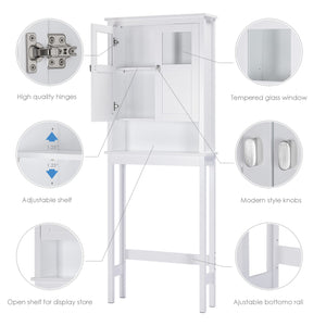 Over-Toilet Bathroom Storage Cabinet with Glass Doors & Adjustable Shelves