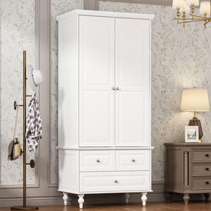 2-Door Vintage Armoire Wardrobe with Drawers & Hanging Rod