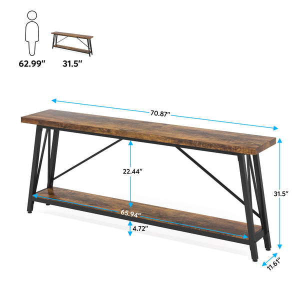 LITTLE TREE 70.9 Inch Long Entryway Console Table, Industrial Behind Sofa Couch Table for Living Room