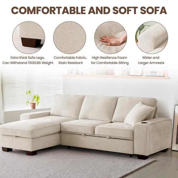 L-Shaped Convertible Sleeper Sofa Bed with Storage Chaise