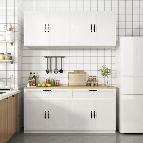 Wall-Mounted Kitchen Pantry Cabinet with Countertop, Drawers & Doors