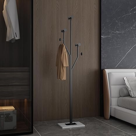 Tree-Shaped Metal Coat Rack with Marble Base – 8 Hooks, 68.9" Tall