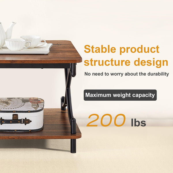 Coffee Table with Storage Shelf, 39" Retro Brown