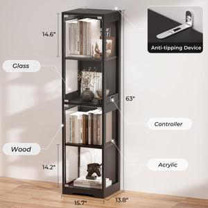 Glass Display Cabinet 4-Tier with LED Lights & Motion Sensor