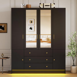 LED Armoire Wardrobe Closet with Mirror & Drawers