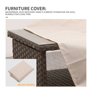 Outdoor Wicker Patio Coffee Table with 2-Layer Storage and Glass Top