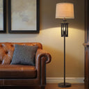 Industrial Floor Lamp with Dual Lights & Linen Shade