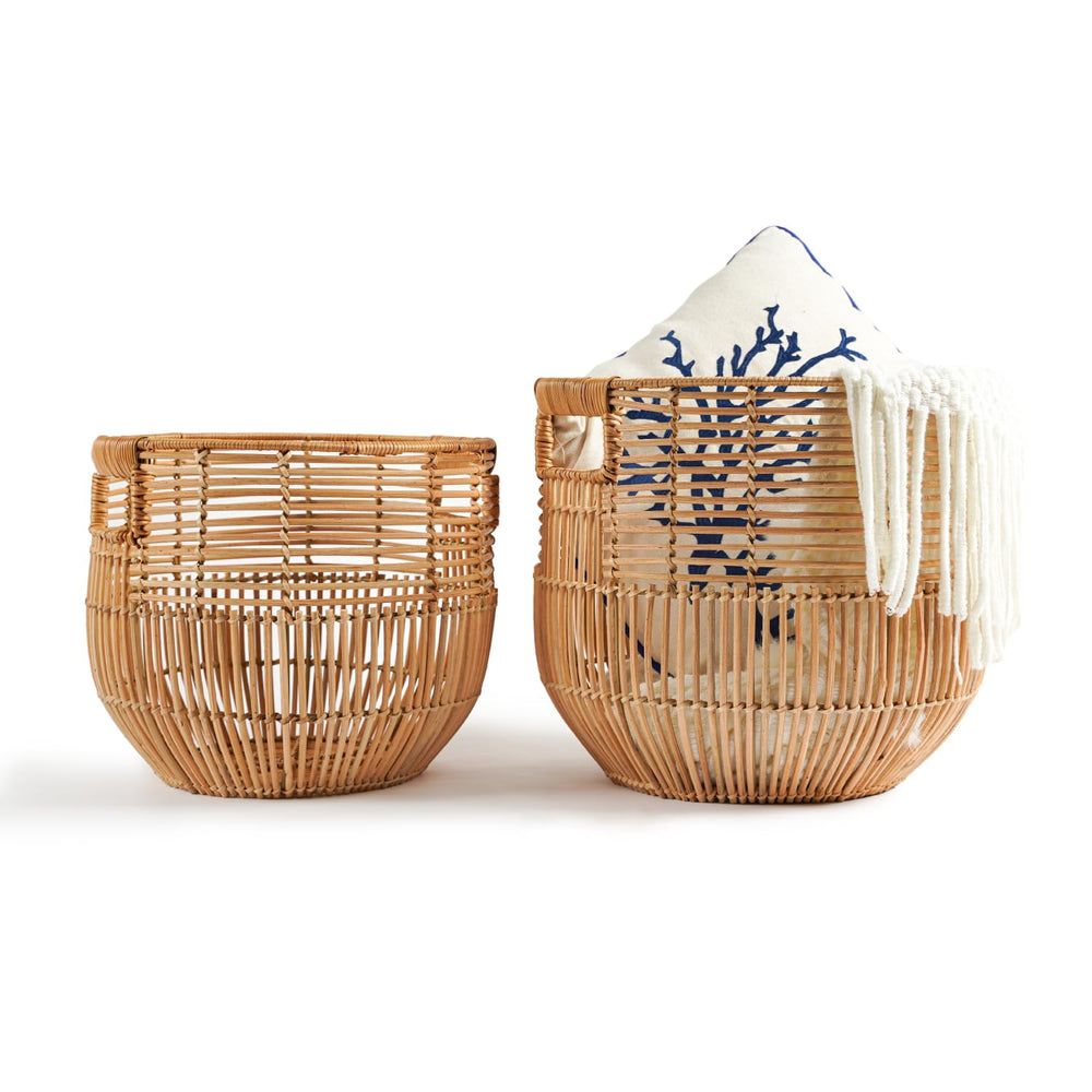 Round Rattan Storage Baskets Set of 2 with Handles